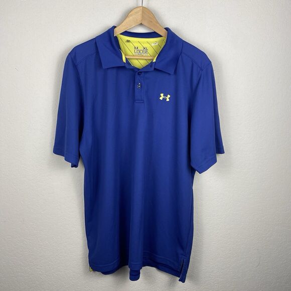 Under Armour Men’s Polo Shirt XL Blue Short Sleeve Loose Heat Gear Golf Active - Picture 1 of 10